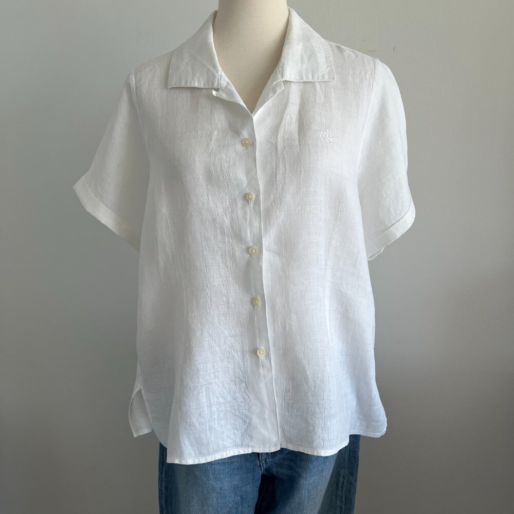 Lauren - Ralph Lauren, 100% Linen, White Button down top, Size 16 - Picture 13 of 13